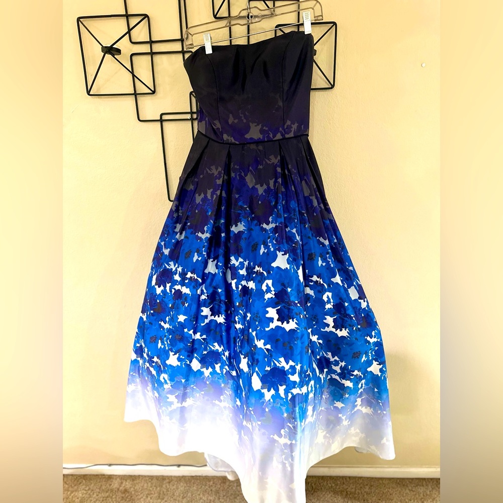 Gorgeous Betsy/Adam High-Low blue ombré gown. Size 10, but I normally wear 6/8.